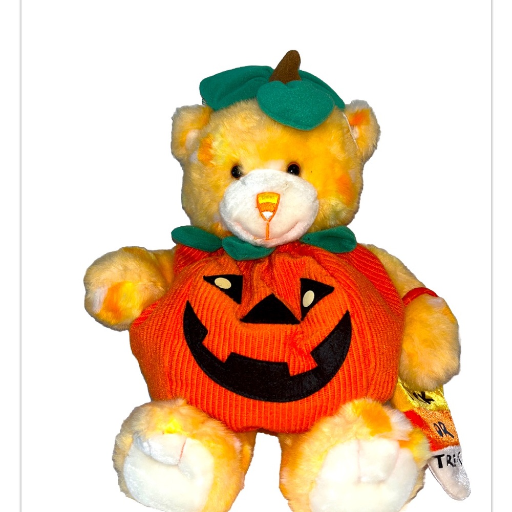 Build A Bear Candy Corn Bear In Pumpkin Costume 16” Clean BABW